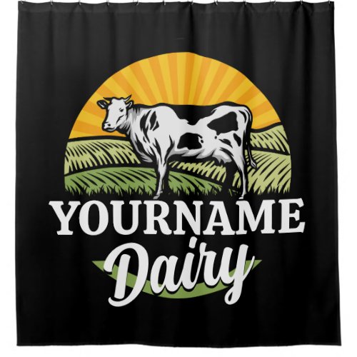 ADD NAME Sunset Dairy Farm Grazing Holstein Cow Shower Curtain