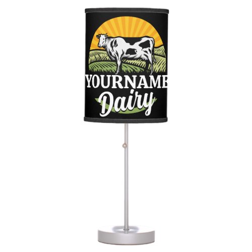 ADD NAME Sunset Dairy Farm Grazing Holstein Cow Table Lamp