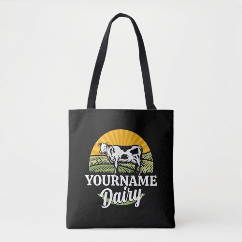 ADD NAME Sunset Dairy Farm Grazing Holstein Cow Tote Bag