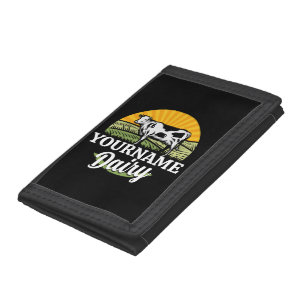ADD NAME Sunset Dairy Farm Grazing Holstein Cow Trifold Wallet