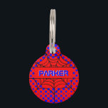 Add Name Superhero Web Pet ID Tag<br><div class="desc">Is Your Cat A Superhero!? If your looking for a new kitty name here is a cute one! This design features a spider web background with your cats name. red, blue & black colors. Just the right amount of purr & furry smiles to make this the purrfect custom pet id...</div>