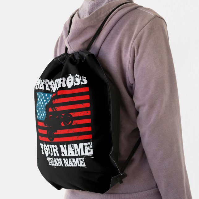 Add Name Team Name etc MOTOCROSS Rider USA Flag  Drawstring Bag (Insitu)