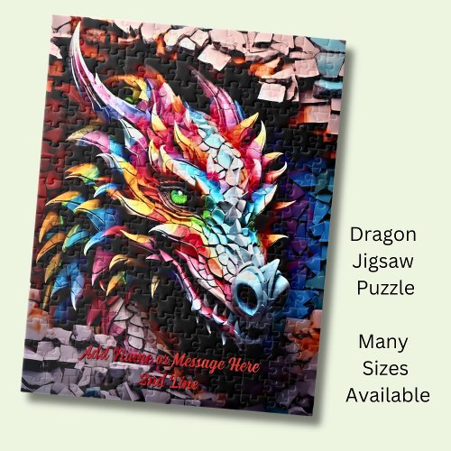 Add Name Text 3D Rainbow Dragon Cracked Wall Jigsaw Puzzle