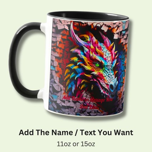 Add Name Text 3D Rainbow Dragon Cracked Wall Mug