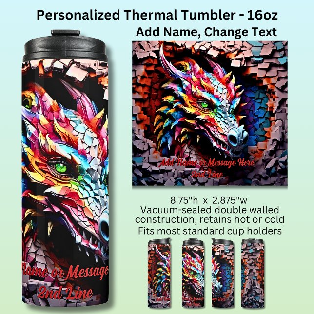 Add Name Text, 3D Rainbow Dragon Cracked Wall Thermal Tumbler (Creator Uploaded)