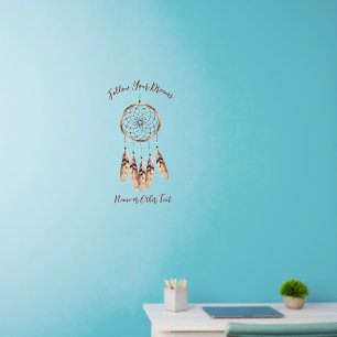 Add Name Text, 5 Brown Feathers Dream Catcher 24" Wall Decal