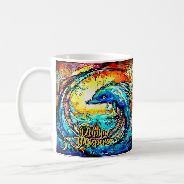 Add Name Text Abstract Dolphin Swimming in Wave    Coffee Mug (Left)