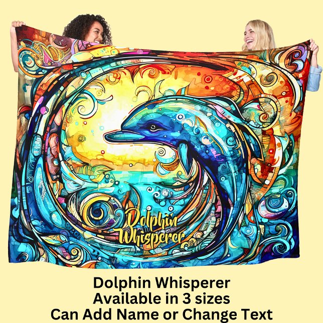 Add Name Text Abstract Dolphin Swimming in Wave    Fleece Blanket (Creator Uploaded)