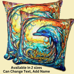 Add Name Text Abstract Dolphin Swimming in Wave Throw Pillow