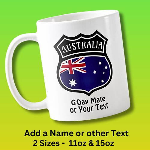 Add Name  Text _ Australia Flag Shield Coffee Mug