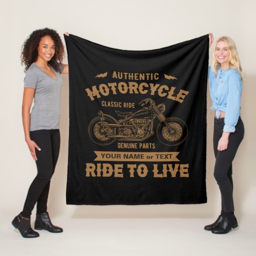 Add Name Text  Authentic Motorcycle Classic Ride  Fleece Blanket