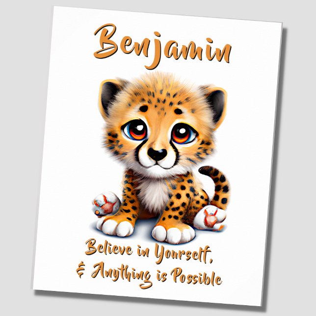 Add Name Text, Baby Cheetah Cub Nursery Poster (Creator Uploaded)
