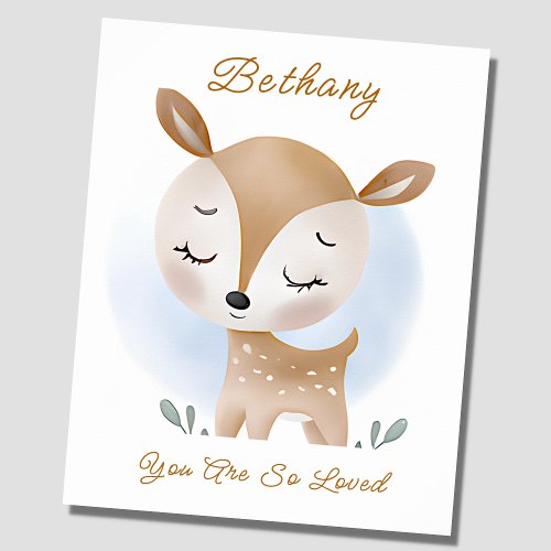Add Name Text Baby Deer Fawn Woodland Blue Sky    Poster