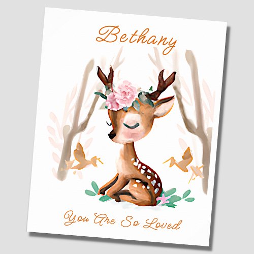 Add Name Text Baby Deer Fawn Woodland Nursery  Poster
