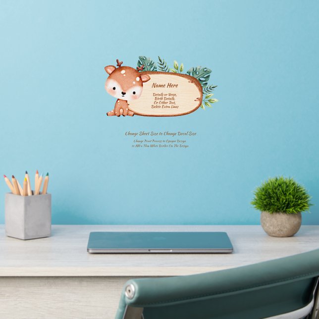 Add Name Text, Baby Deer Sign Board Plaque Nursery Wall Decal (Home Office 2)