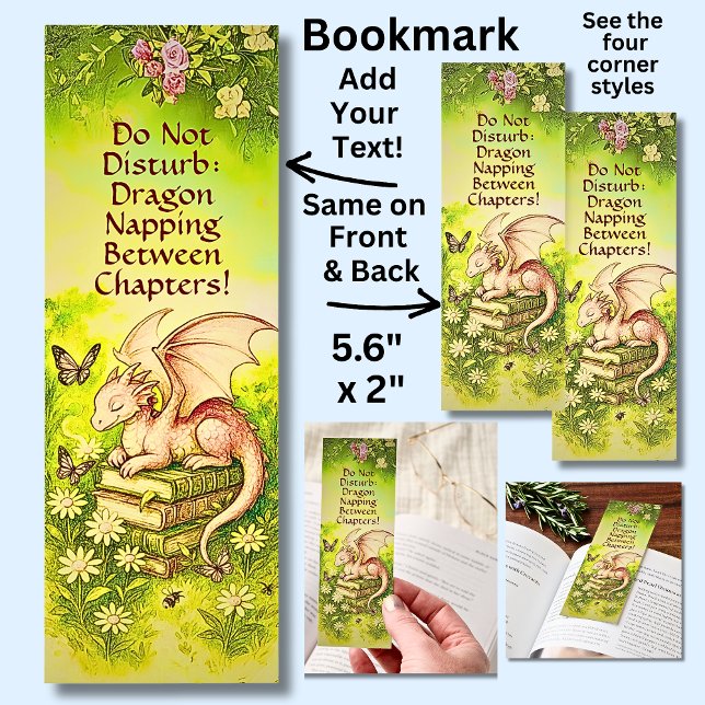 Add Name Text- Baby Dragon Napping on Books Bookmarks (Creator Uploaded)