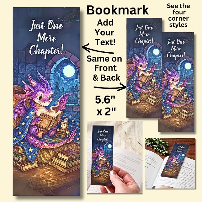 Add Name Text- Baby Dragon Reading In Bed Bookmarks (Creator Uploaded)