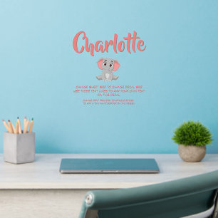 Add Name Text, Baby Elephant Gray Pink Nursery Wal Wall Decal
