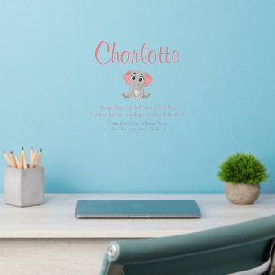 Add Name Text, Baby Elephant Gray Pink Nursery Wall Decal