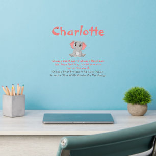 Add Name Text, Baby Elephant Gray Pink Nursery Wall Decal