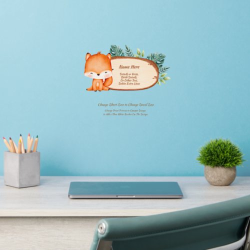 Add Name Text Baby Fox Sign Board Plaque Nursery Wall Decal
