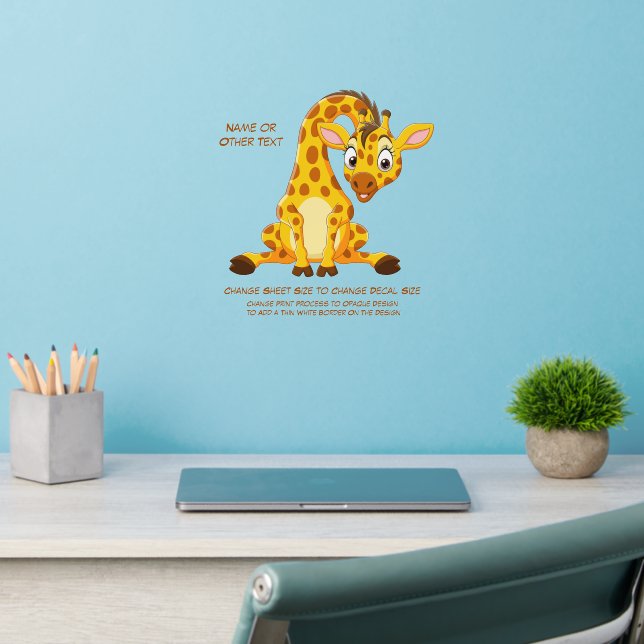Add Name Text, Baby Giraffe Yellow Brown  Nursery Wall Decal (Home Office 2)