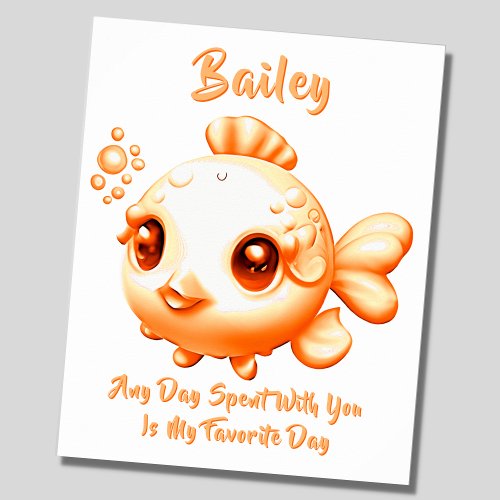 Add Name Text Baby Gold Fish Nursery Poster