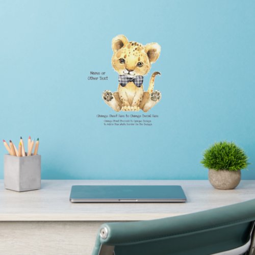 Add Name Text Baby Lion Cub Brown Grey Nursery Wall Decal