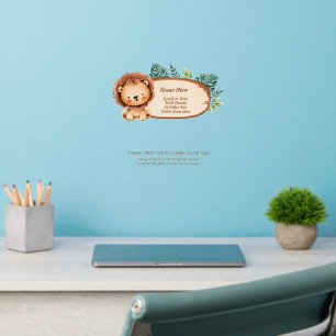 Add Name Text, Baby Lion Sign Board Plaque Nursery Wall Decal