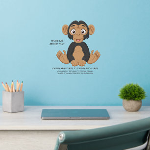 Add Name Text, Baby Monkey Gray Brown Nursery Wall Decal