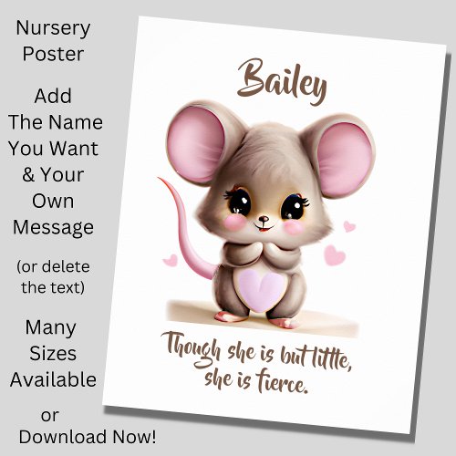 Add Name Text Baby Mouse with Big Ears on White Poster