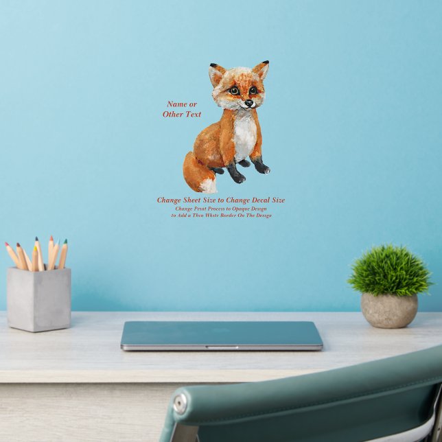 Add Name Text, Baby Red Fox Nursery  Wall Decal (Home Office 2)