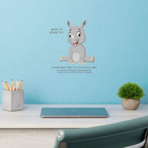 Add Name Text, Baby Rhino Gray Pink Nursery Wall Decal