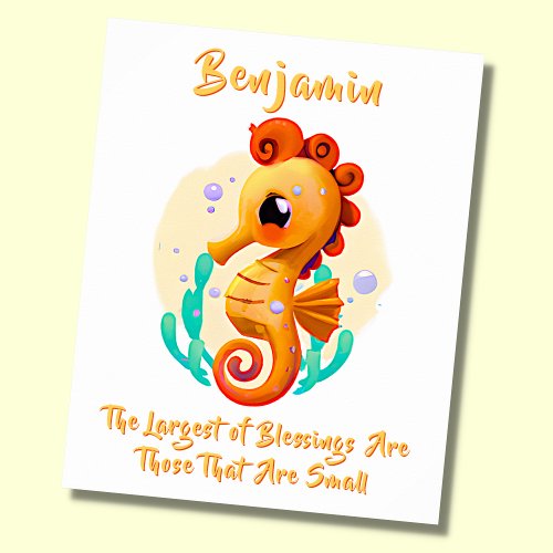 Add Name Text Baby Seahorse Nursery Poster
