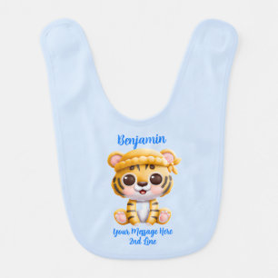 Add Name Text, Baby Tiger with Hat  Baby Bib
