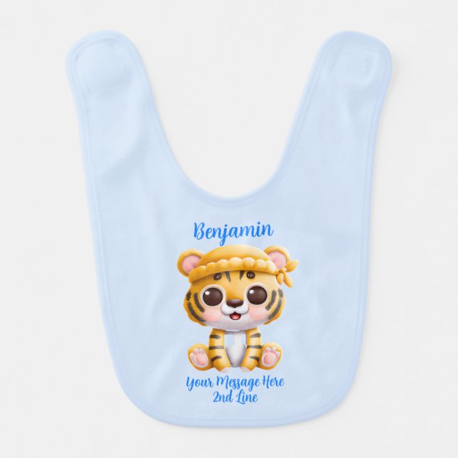 Add Name Text, Baby Tiger with Hat  Baby Bib (Front)