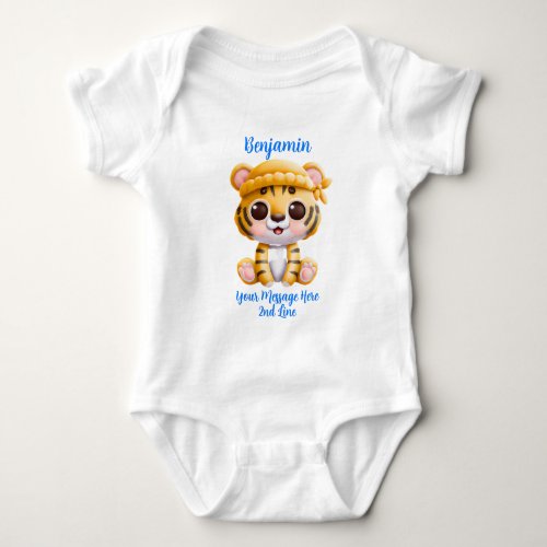 Add Name Text Baby Tiger with Hat  Baby Bodysuit