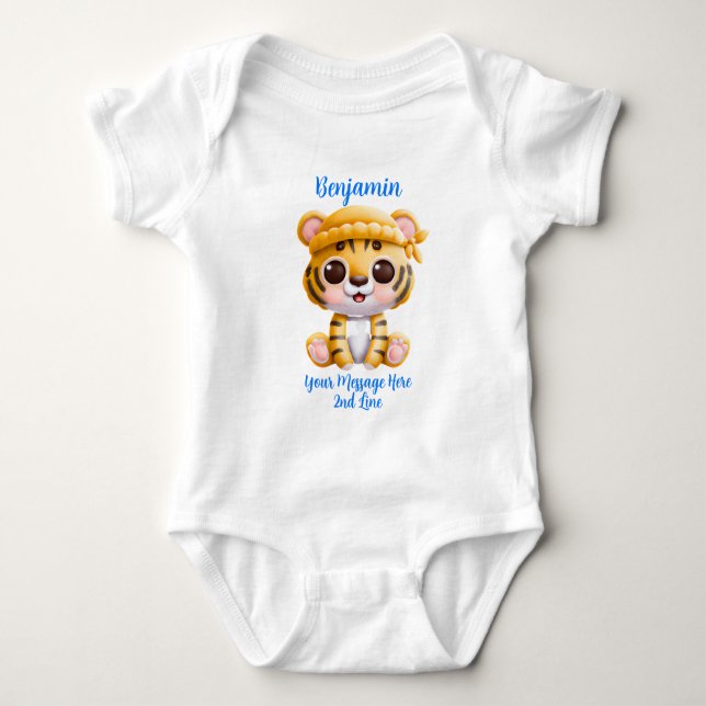 Add Name Text, Baby Tiger with Hat  Baby Bodysuit (Front)