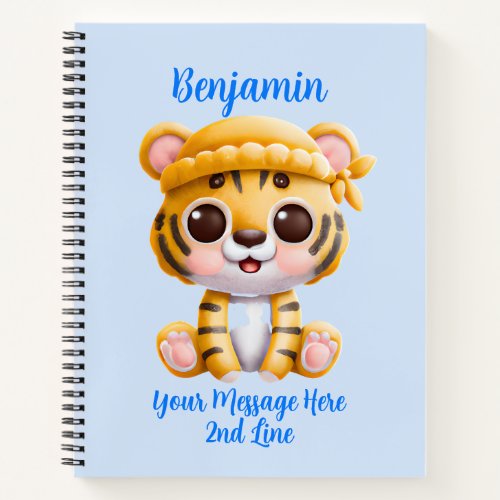 Add Name Text Baby Tiger with Hat Notebook
