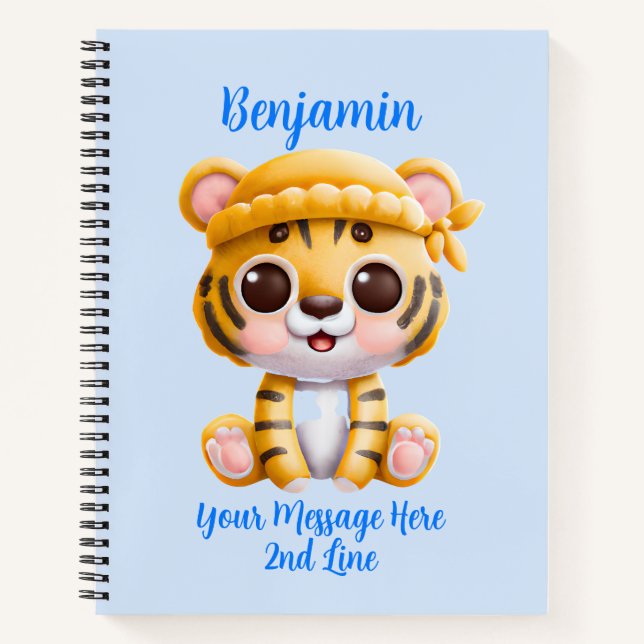 Add Name Text, Baby Tiger with Hat Notebook (Front)