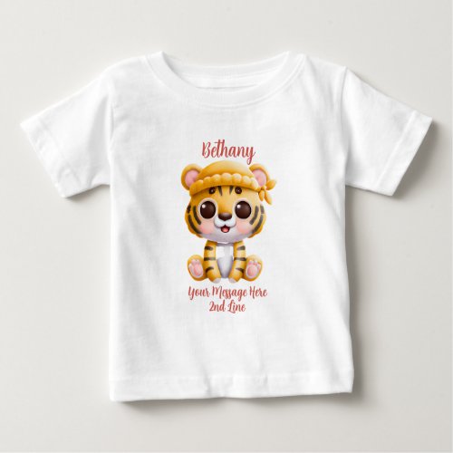 Add Name Text Baby Tiger with Hat on Baby T_Shirt