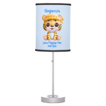 Add Name Text, Baby Tiger with Hat on Blue  Table Lamp