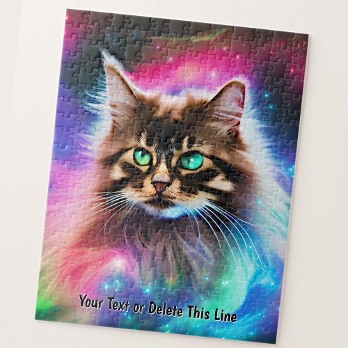 Add Name Text Beautiful Long Hair Cat In Space    Jigsaw Puzzle
