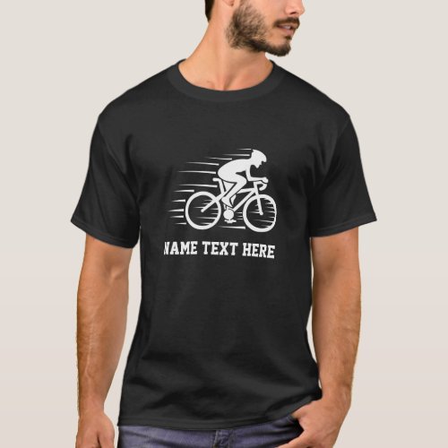 Add Name  Text Bicycle Speed Rider Racer White on T_Shirt