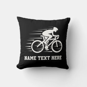 Add Name / Text Bicycle Speed Rider Racer White on Throw Pillow