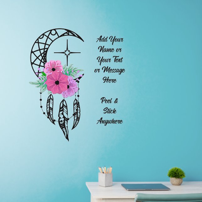 Add Name Text Black Moon Flower Dream Catcher 36"  Wall Decal (Home Office)