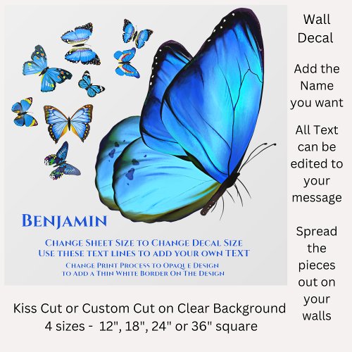 Add Name Text Blue Butterflies Wall Decal