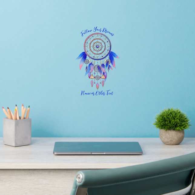 Add Name Text, Blue Feathers Dream Catcher 12" Wall Decal (Home Office 2)
