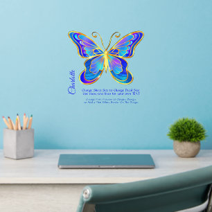Add Name Text, Blue Gold Butterfly Illustration Wall Decal