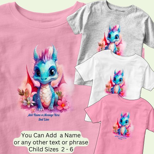 Add Name Text Blue Pink Baby Dragon Toddler T_shirt